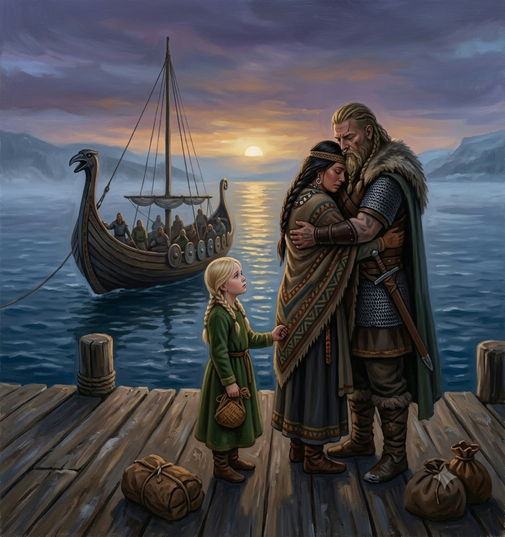 La despedida en el muelle, con el barco a punto de zarpar y la niña abrazada